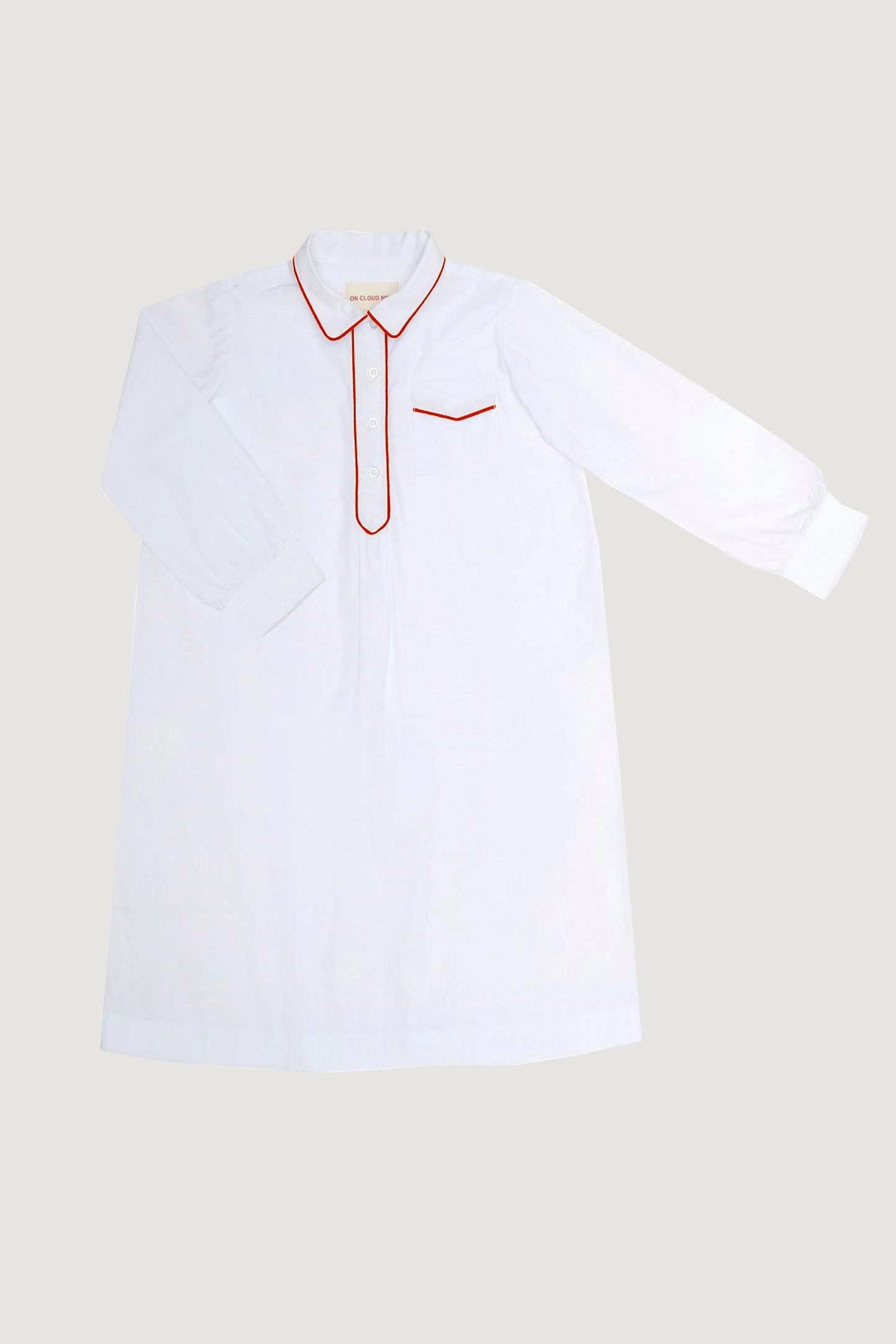 PYJAMAS SHIRT DRESS // WHITE & CORAL PIPING