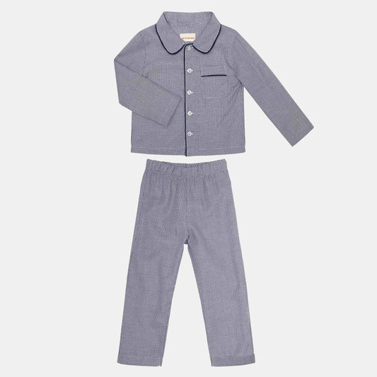 Kids pajama set blue & white small checks